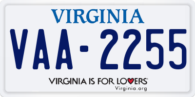 VA license plate VAA2255