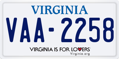 VA license plate VAA2258