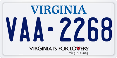 VA license plate VAA2268