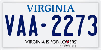 VA license plate VAA2273