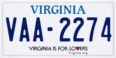 VA license plate VAA2274