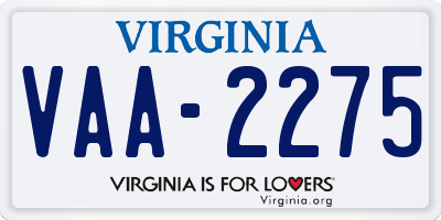 VA license plate VAA2275