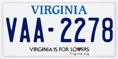 VA license plate VAA2278