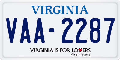 VA license plate VAA2287