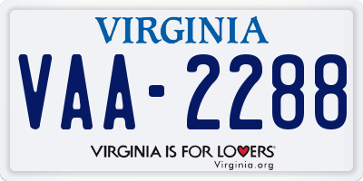 VA license plate VAA2288