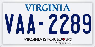 VA license plate VAA2289