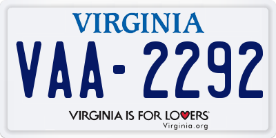 VA license plate VAA2292