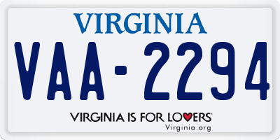 VA license plate VAA2294