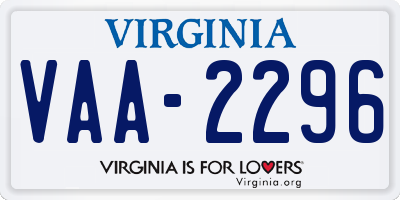 VA license plate VAA2296