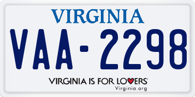 VA license plate VAA2298