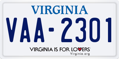 VA license plate VAA2301