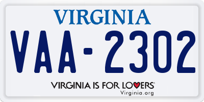 VA license plate VAA2302