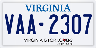 VA license plate VAA2307