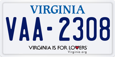 VA license plate VAA2308