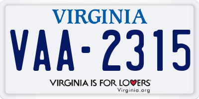 VA license plate VAA2315