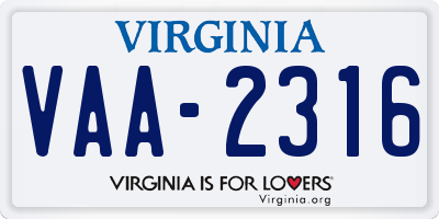 VA license plate VAA2316