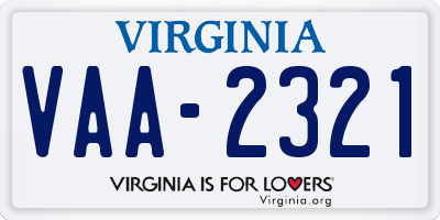 VA license plate VAA2321