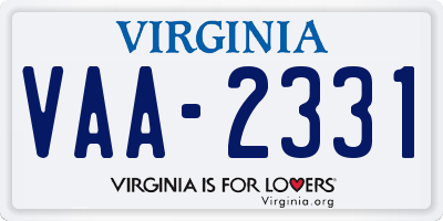 VA license plate VAA2331