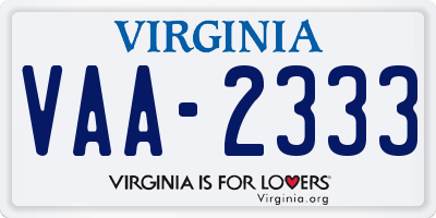 VA license plate VAA2333