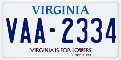 VA license plate VAA2334