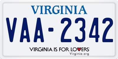 VA license plate VAA2342