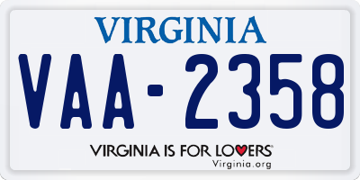 VA license plate VAA2358