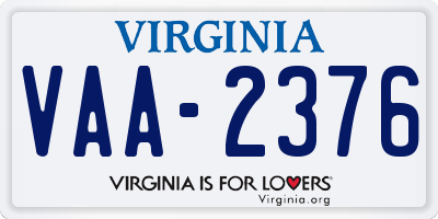 VA license plate VAA2376