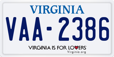 VA license plate VAA2386