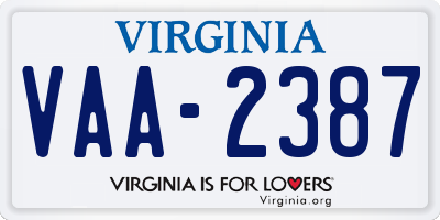 VA license plate VAA2387