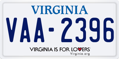 VA license plate VAA2396