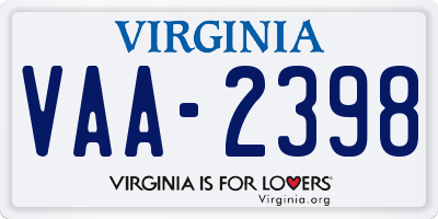 VA license plate VAA2398