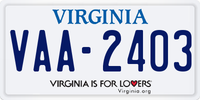 VA license plate VAA2403