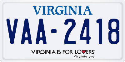 VA license plate VAA2418