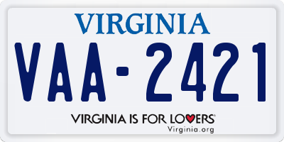 VA license plate VAA2421