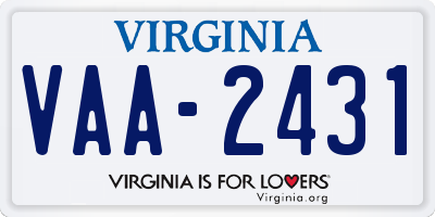 VA license plate VAA2431