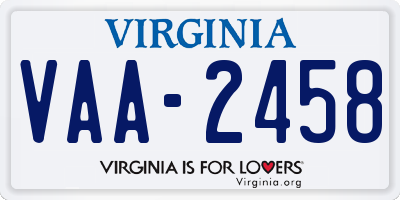 VA license plate VAA2458