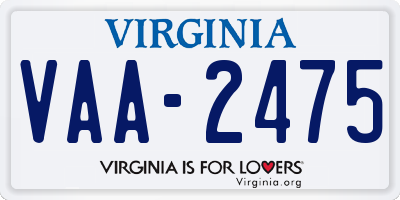 VA license plate VAA2475