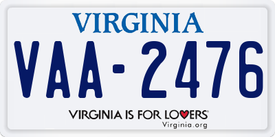 VA license plate VAA2476