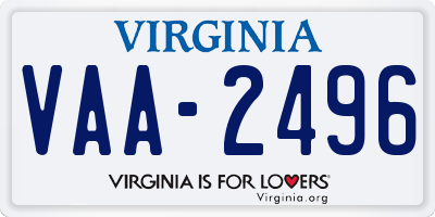 VA license plate VAA2496
