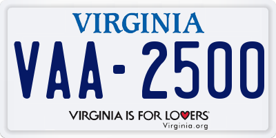 VA license plate VAA2500