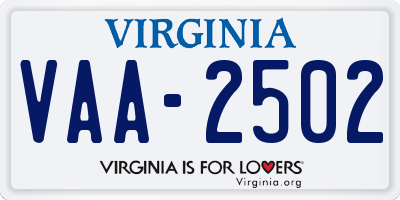 VA license plate VAA2502