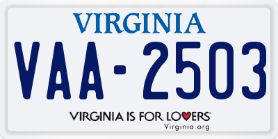 VA license plate VAA2503