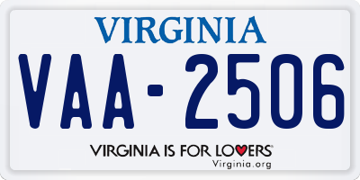 VA license plate VAA2506