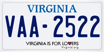 VA license plate VAA2522