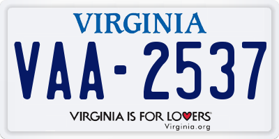 VA license plate VAA2537