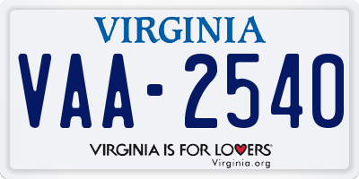 VA license plate VAA2540