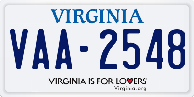 VA license plate VAA2548