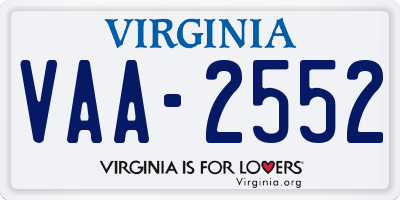 VA license plate VAA2552