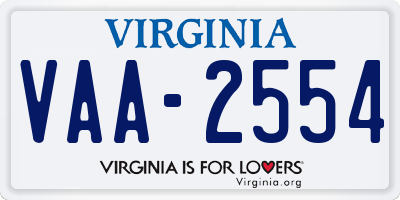 VA license plate VAA2554