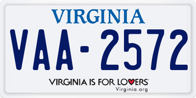 VA license plate VAA2572